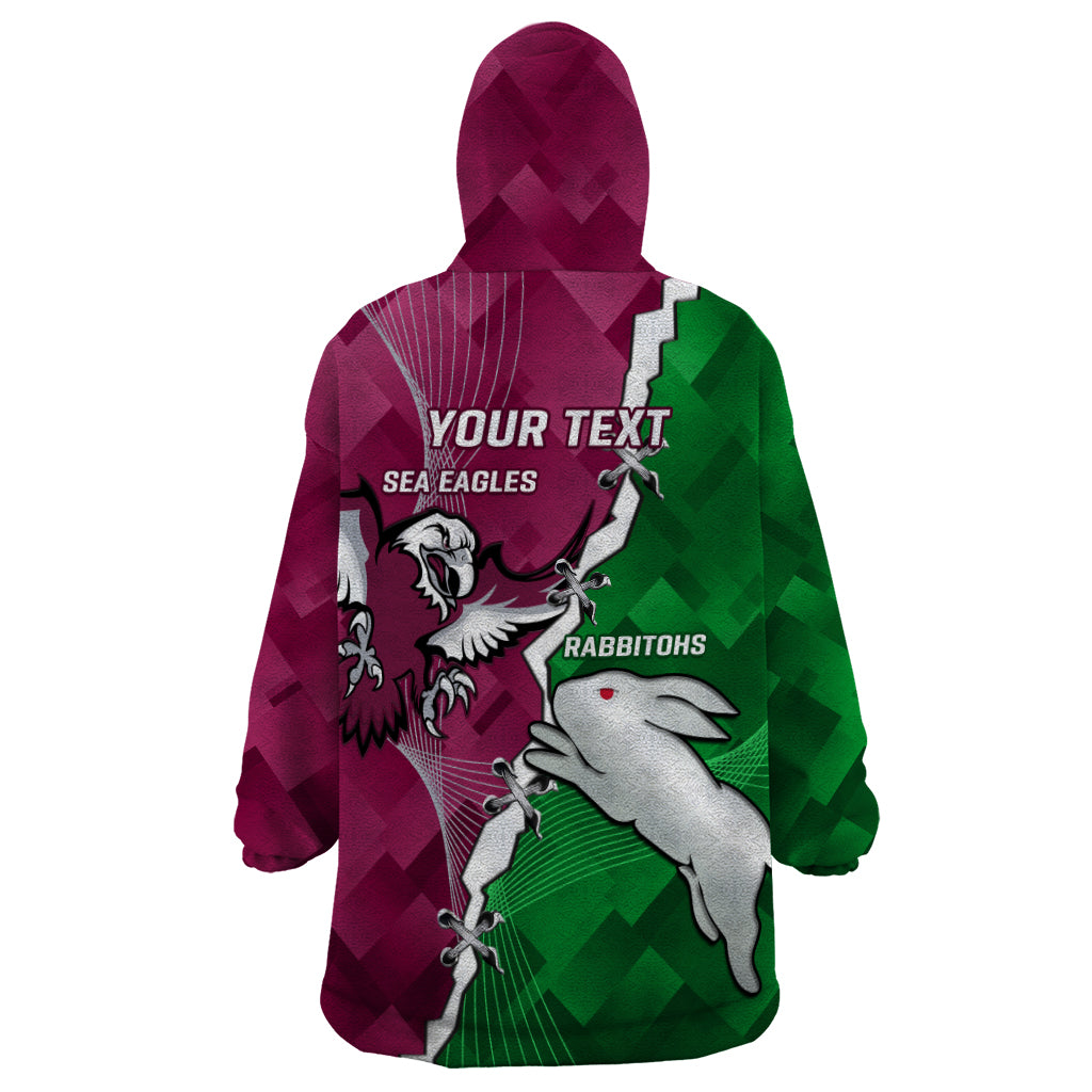 Personalised Rabbitohs And Eagles Rugby Wearable Blanket Hoodie NRL 2024 Dynamic Together