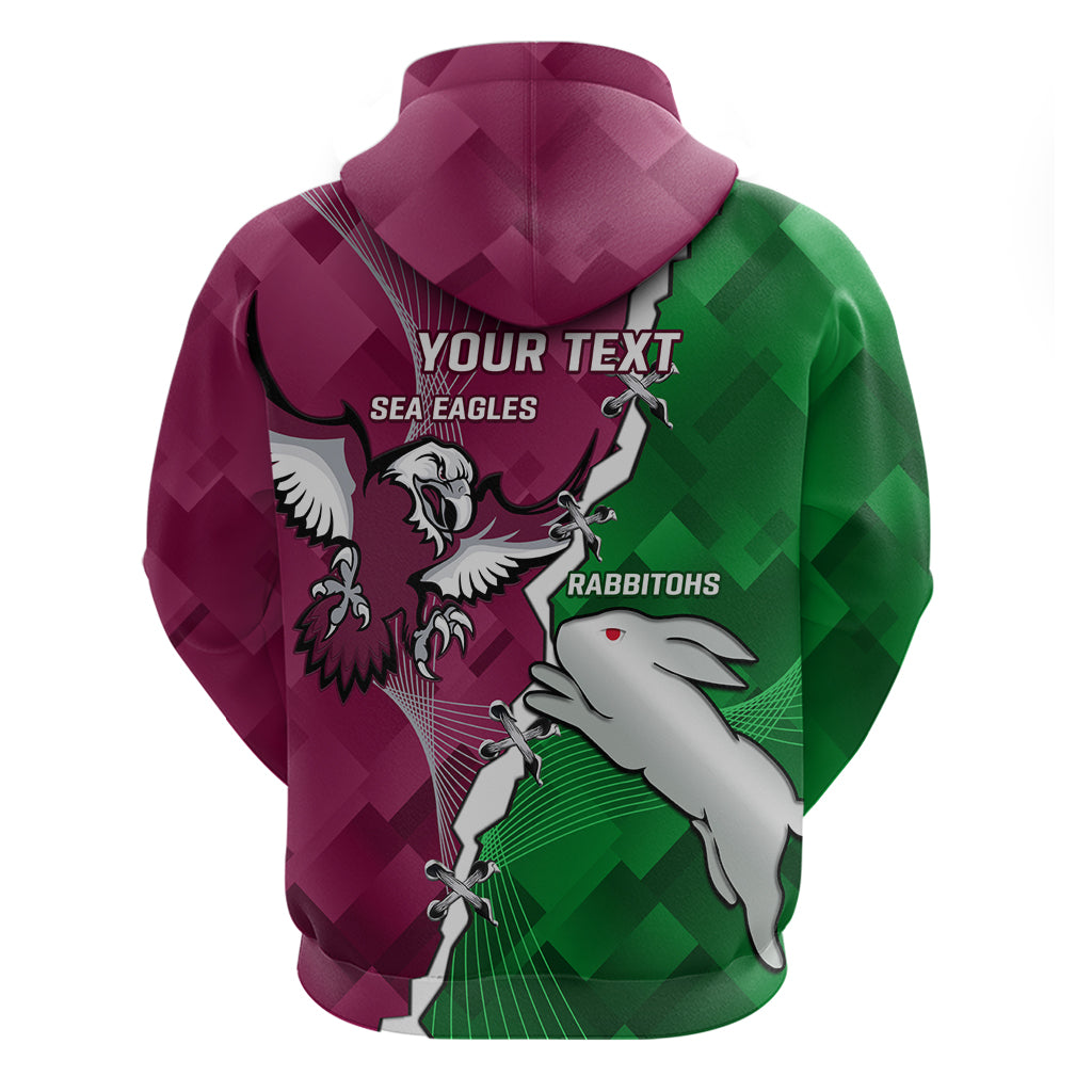 Personalised Rabbitohs And Eagles Rugby Zip Hoodie NRL 2024 Dynamic Together