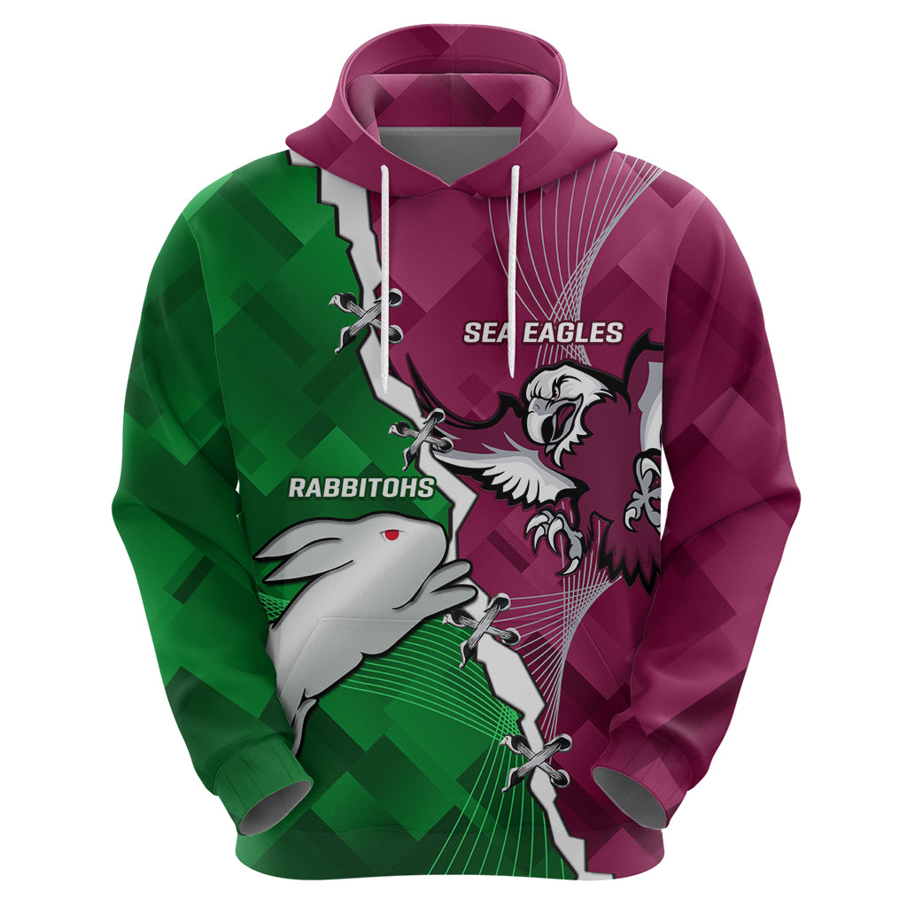 Personalised Rabbitohs And Eagles Rugby Zip Hoodie NRL 2024 Dynamic Together
