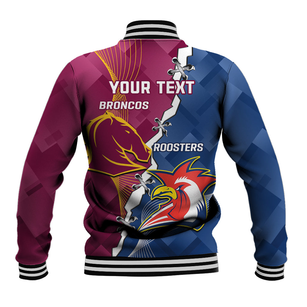 Personalised Roosters And Broncos Rugby Baseball Jacket NRL 2024 Dynamic Together