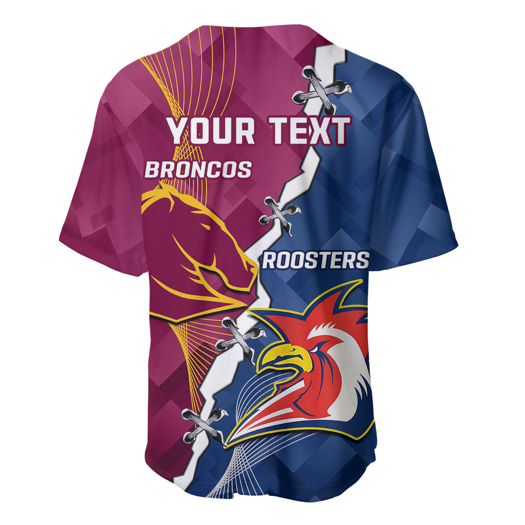 Personalised Roosters And Broncos Rugby Baseball Jersey NRL 2024 Dynamic Together
