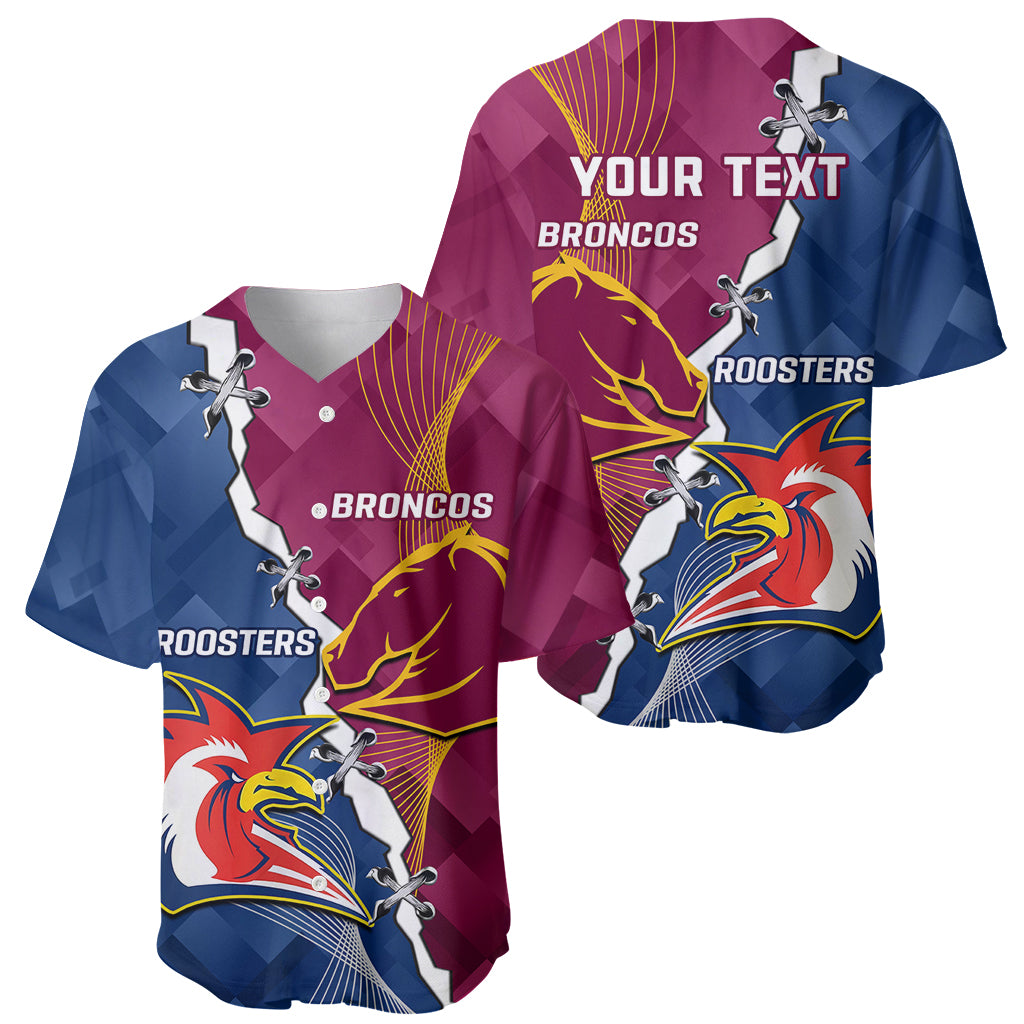 Personalised Roosters And Broncos Rugby Baseball Jersey NRL 2024 Dynamic Together