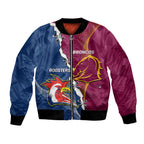 Personalised Roosters And Broncos Rugby Bomber Jacket NRL 2024 Dynamic Together
