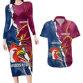 Personalised Roosters And Broncos Rugby Couples Matching Long Sleeve Bodycon Dress and Hawaiian Shirt NRL 2024 Dynamic Together