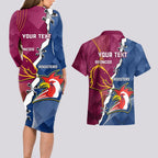 Personalised Roosters And Broncos Rugby Couples Matching Long Sleeve Bodycon Dress and Hawaiian Shirt NRL 2024 Dynamic Together