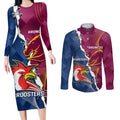 Personalised Roosters And Broncos Rugby Couples Matching Long Sleeve Bodycon Dress and Long Sleeve Button Shirt NRL 2024 Dynamic Together
