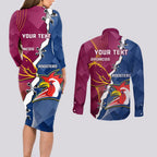 Personalised Roosters And Broncos Rugby Couples Matching Long Sleeve Bodycon Dress and Long Sleeve Button Shirt NRL 2024 Dynamic Together