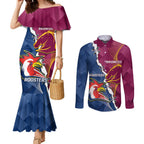 Personalised Roosters And Broncos Rugby Couples Matching Mermaid Dress and Long Sleeve Button Shirt NRL 2024 Dynamic Together