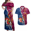 Personalised Roosters And Broncos Rugby Couples Matching Off Shoulder Maxi Dress and Hawaiian Shirt NRL 2024 Dynamic Together