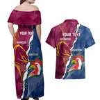 Personalised Roosters And Broncos Rugby Couples Matching Off Shoulder Maxi Dress and Hawaiian Shirt NRL 2024 Dynamic Together