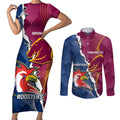 Personalised Roosters And Broncos Rugby Couples Matching Short Sleeve Bodycon Dress and Long Sleeve Button Shirt NRL 2024 Dynamic Together