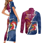 Personalised Roosters And Broncos Rugby Couples Matching Short Sleeve Bodycon Dress and Long Sleeve Button Shirt NRL 2024 Dynamic Together