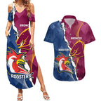 Personalised Roosters And Broncos Rugby Couples Matching Summer Maxi Dress and Hawaiian Shirt NRL 2024 Dynamic Together
