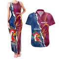 Personalised Roosters And Broncos Rugby Couples Matching Tank Maxi Dress and Hawaiian Shirt NRL 2024 Dynamic Together