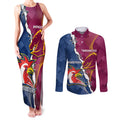 Personalised Roosters And Broncos Rugby Couples Matching Tank Maxi Dress and Long Sleeve Button Shirt NRL 2024 Dynamic Together