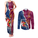 Personalised Roosters And Broncos Rugby Couples Matching Tank Maxi Dress and Long Sleeve Button Shirt NRL 2024 Dynamic Together