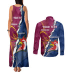Personalised Roosters And Broncos Rugby Couples Matching Tank Maxi Dress and Long Sleeve Button Shirt NRL 2024 Dynamic Together
