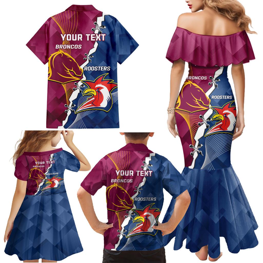 Personalised Roosters And Broncos Rugby Family Matching Mermaid Dress and Hawaiian Shirt NRL 2024 Dynamic Together