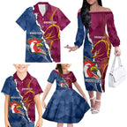 Personalised Roosters And Broncos Rugby Family Matching Off Shoulder Long Sleeve Dress and Hawaiian Shirt NRL 2024 Dynamic Together