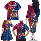 Personalised Roosters And Broncos Rugby Family Matching Off Shoulder Long Sleeve Dress and Hawaiian Shirt NRL 2024 Dynamic Together