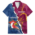 Personalised Roosters And Broncos Rugby Family Matching Off Shoulder Maxi Dress and Hawaiian Shirt NRL 2024 Dynamic Together