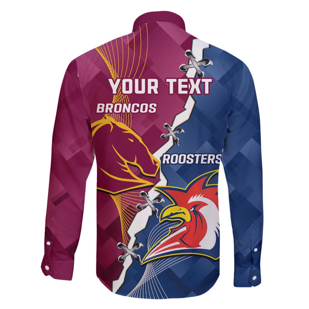 Personalised Roosters And Broncos Rugby Family Matching Off Shoulder Maxi Dress and Hawaiian Shirt NRL 2024 Dynamic Together