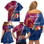 Personalised Roosters And Broncos Rugby Family Matching Off Shoulder Short Dress and Hawaiian Shirt NRL 2024 Dynamic Together