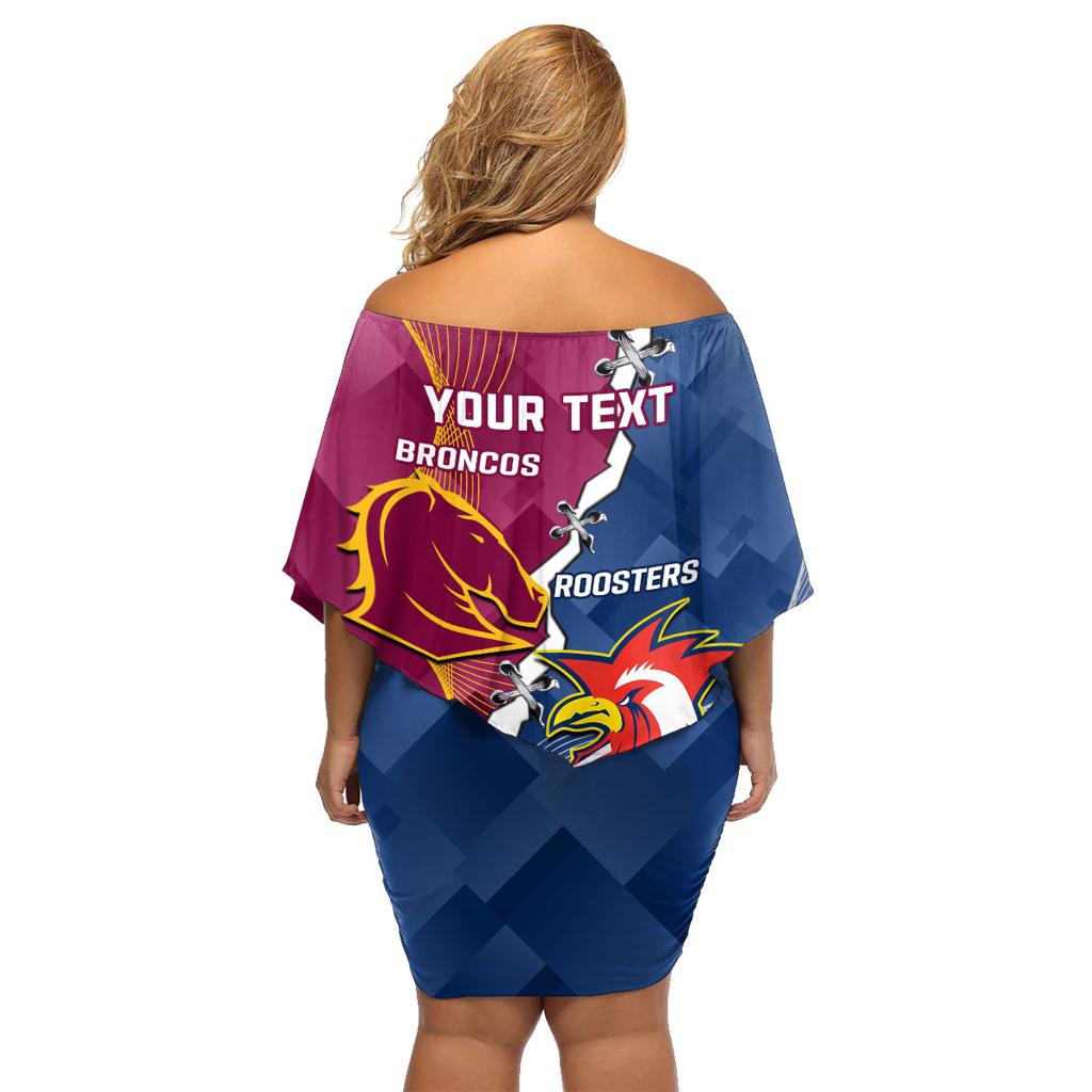 Personalised Roosters And Broncos Rugby Family Matching Off Shoulder Short Dress and Hawaiian Shirt NRL 2024 Dynamic Together