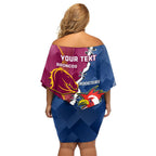 Personalised Roosters And Broncos Rugby Family Matching Off Shoulder Short Dress and Hawaiian Shirt NRL 2024 Dynamic Together
