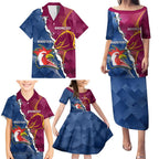 Personalised Roosters And Broncos Rugby Family Matching Puletasi and Hawaiian Shirt NRL 2024 Dynamic Together