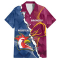 Personalised Roosters And Broncos Rugby Family Matching Short Sleeve Bodycon Dress and Hawaiian Shirt NRL 2024 Dynamic Together