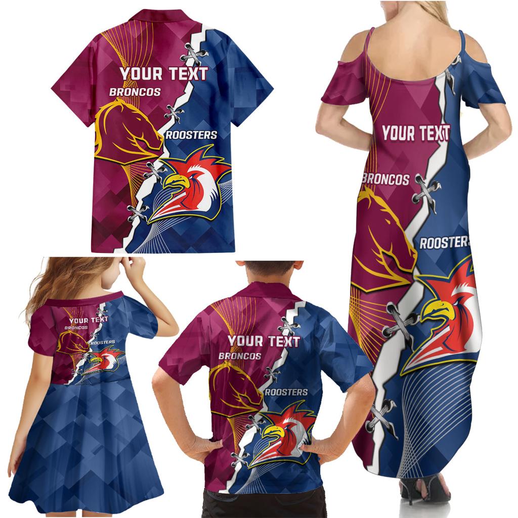 Personalised Roosters And Broncos Rugby Family Matching Summer Maxi Dress and Hawaiian Shirt NRL 2024 Dynamic Together