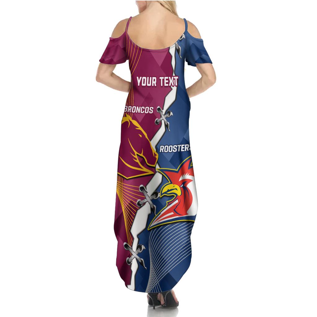 Personalised Roosters And Broncos Rugby Family Matching Summer Maxi Dress and Hawaiian Shirt NRL 2024 Dynamic Together