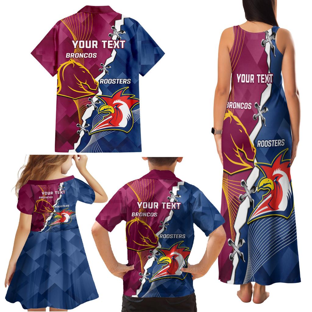 Personalised Roosters And Broncos Rugby Family Matching Tank Maxi Dress and Hawaiian Shirt NRL 2024 Dynamic Together