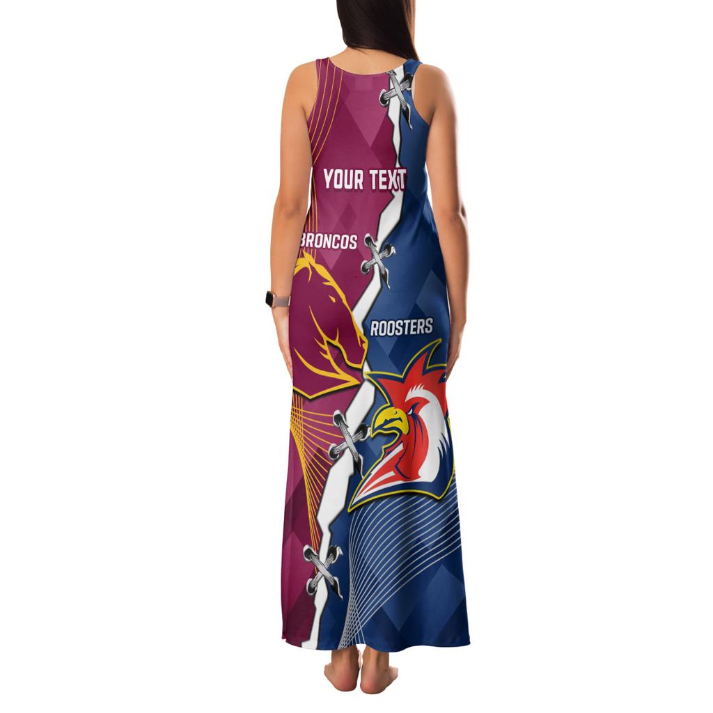 Personalised Roosters And Broncos Rugby Family Matching Tank Maxi Dress and Hawaiian Shirt NRL 2024 Dynamic Together