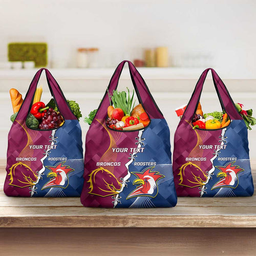 Personalised Roosters And Broncos Rugby Grocery Bag NRL Dynamic Together