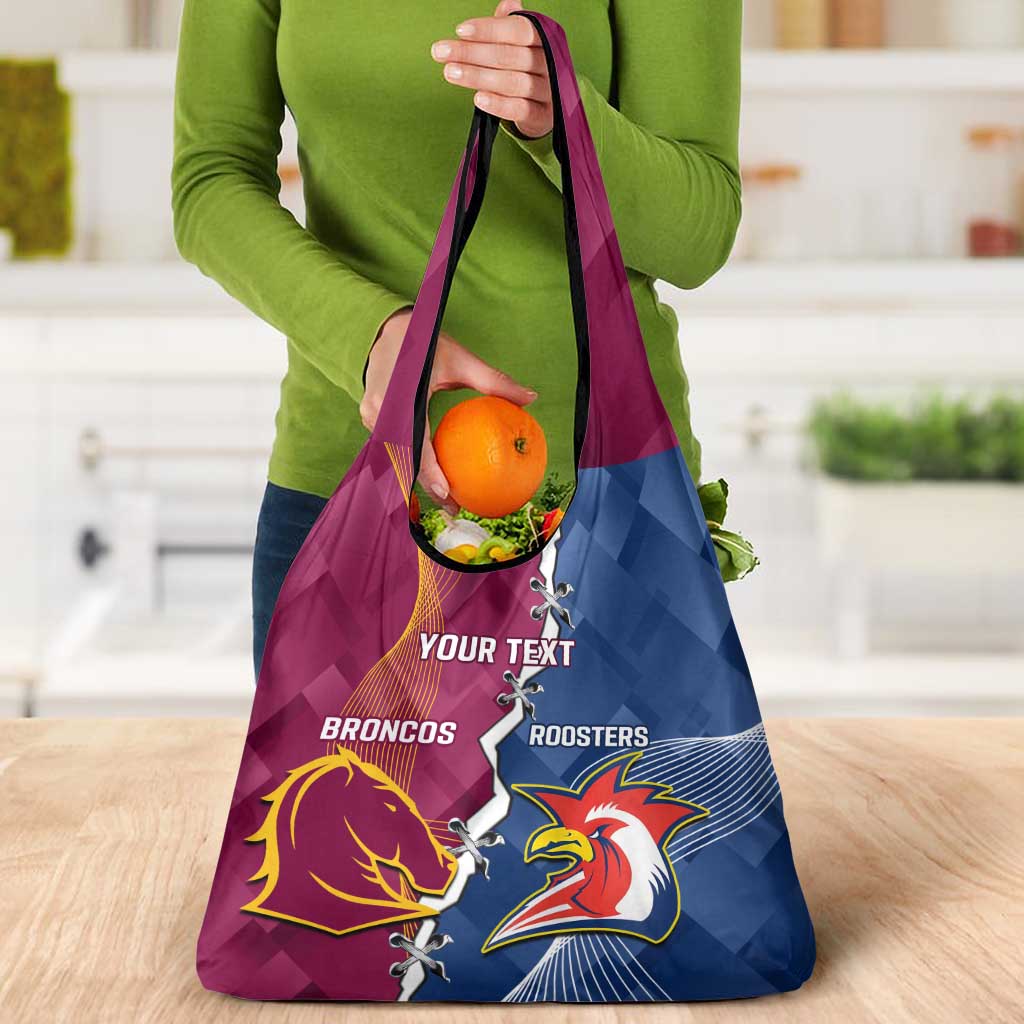 Personalised Roosters And Broncos Rugby Grocery Bag NRL Dynamic Together