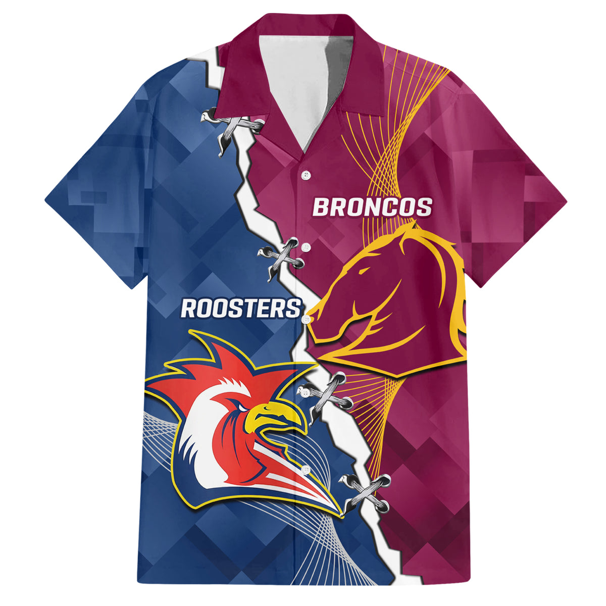 Personalised Roosters And Broncos Rugby Hawaiian Shirt NRL 2024 Dynamic Together