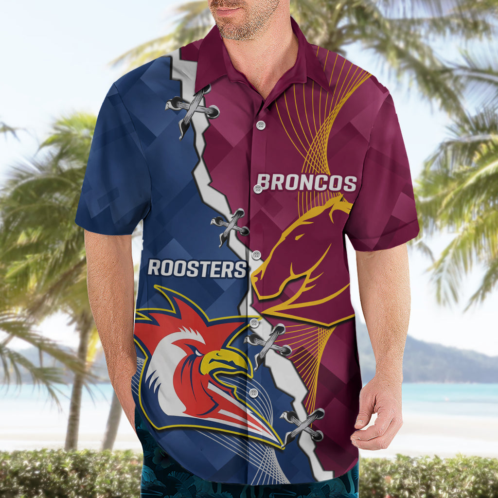 Personalised Roosters And Broncos Rugby Hawaiian Shirt NRL 2024 Dynamic Together