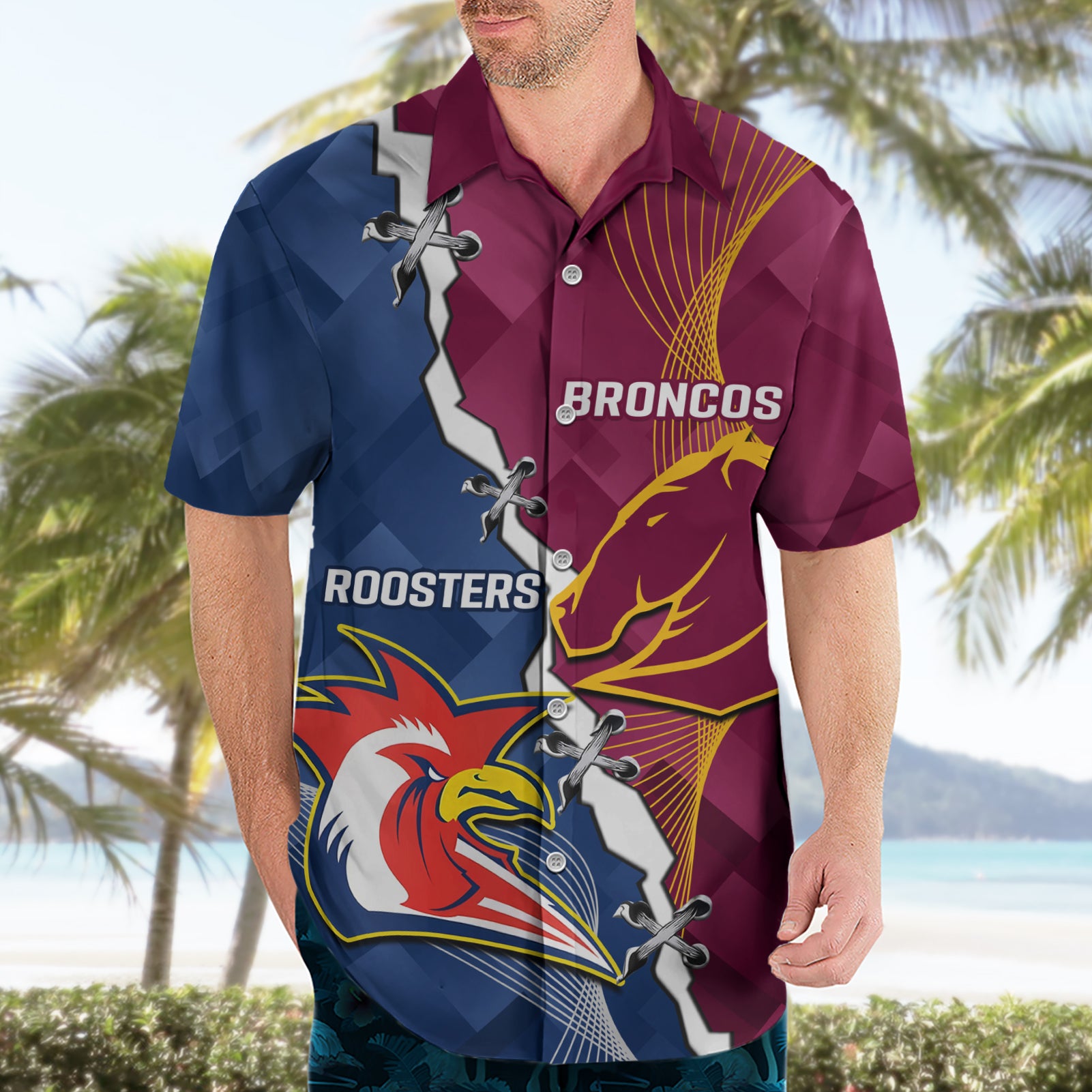 Personalised Roosters And Broncos Rugby Hawaiian Shirt NRL 2024 Dynamic Together
