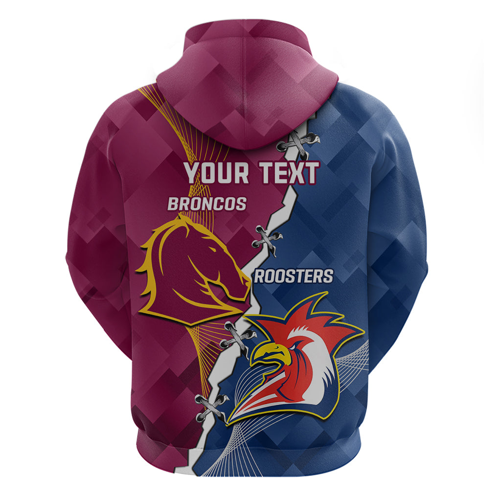 Personalised Roosters And Broncos Rugby Hoodie NRL 2024 Dynamic Together