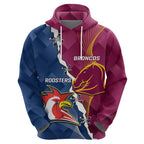 Personalised Roosters And Broncos Rugby Hoodie NRL 2024 Dynamic Together