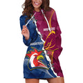 Personalised Roosters And Broncos Rugby Hoodie Dress NRL 2024 Dynamic Together