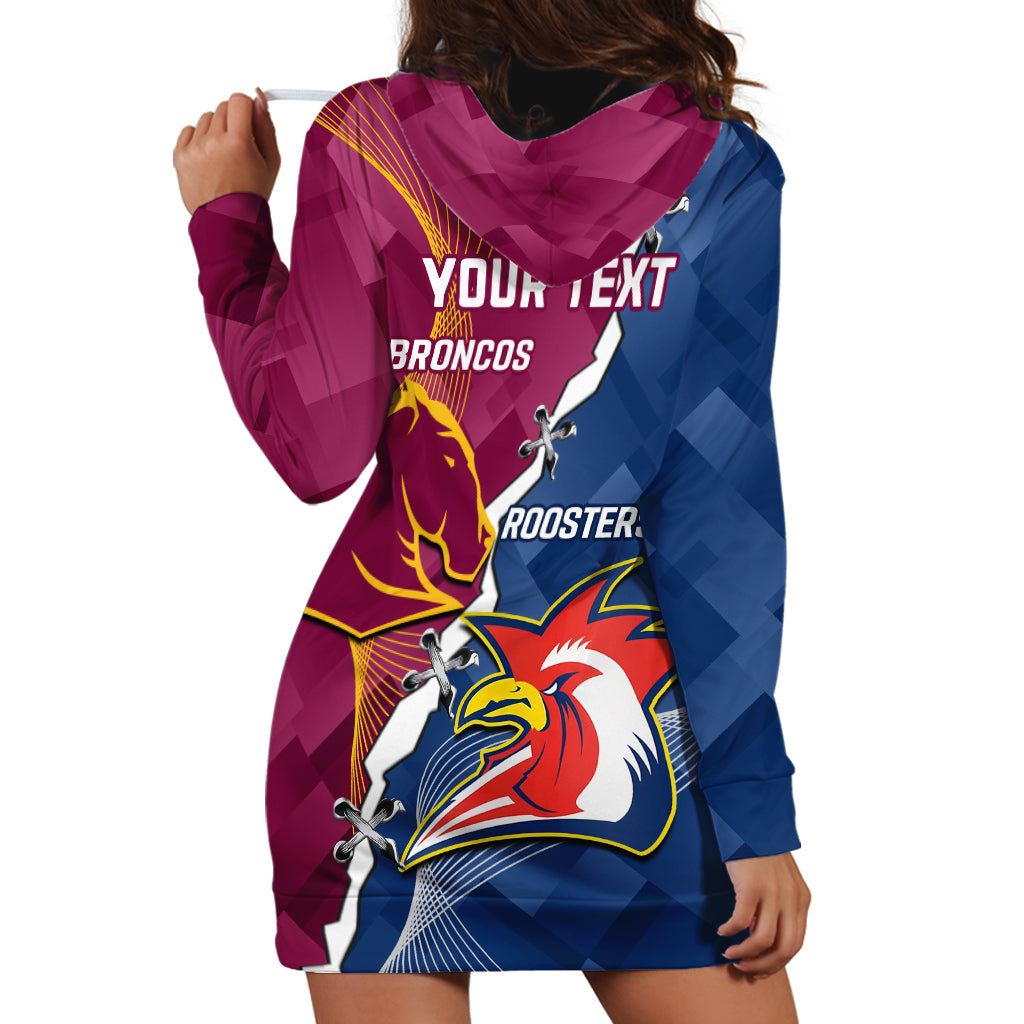 Personalised Roosters And Broncos Rugby Hoodie Dress NRL 2024 Dynamic Together