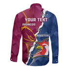 Personalised Roosters And Broncos Rugby Long Sleeve Button Shirt NRL 2024 Dynamic Together