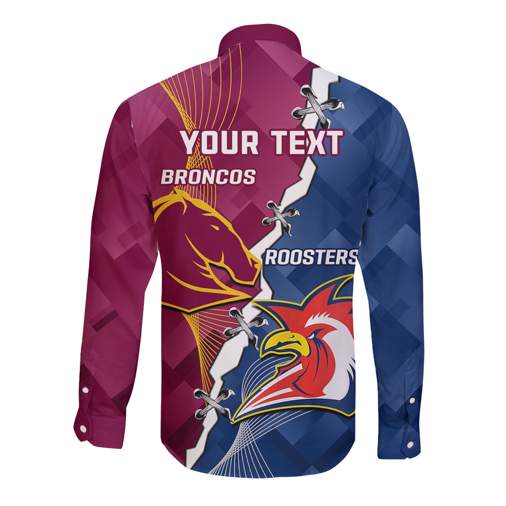 Personalised Roosters And Broncos Rugby Long Sleeve Button Shirt NRL 2024 Dynamic Together