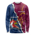 Personalised Roosters And Broncos Rugby Long Sleeve Shirt NRL 2024 Dynamic Together
