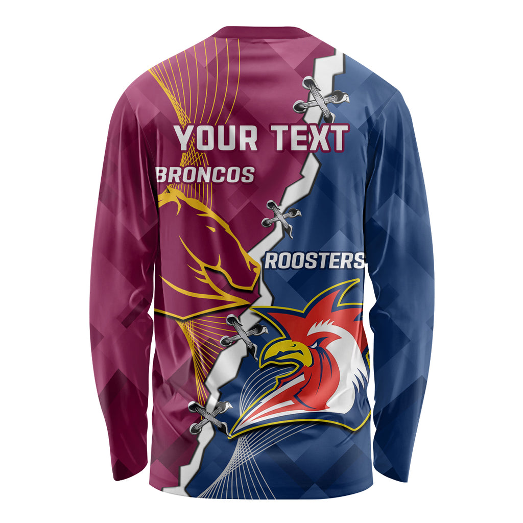 Personalised Roosters And Broncos Rugby Long Sleeve Shirt NRL 2024 Dynamic Together