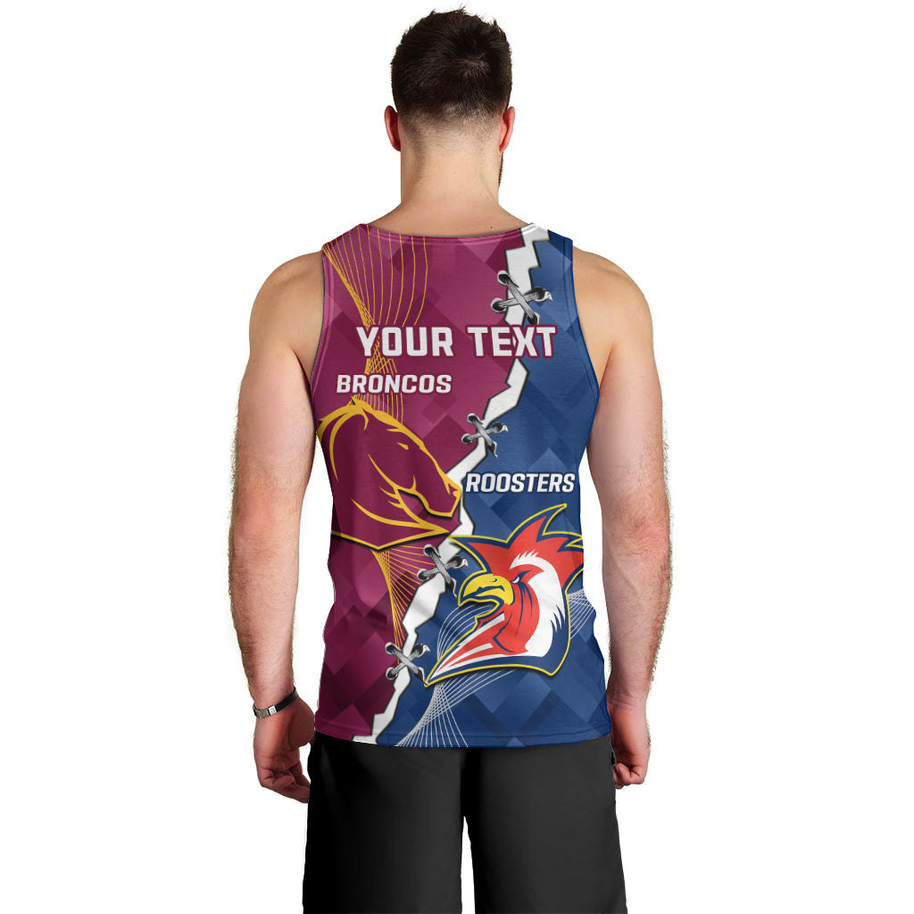 Personalised Roosters And Broncos Rugby Men Tank Top NRL 2024 Dynamic Together