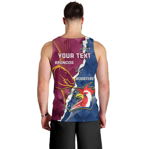Personalised Roosters And Broncos Rugby Men Tank Top NRL 2024 Dynamic Together